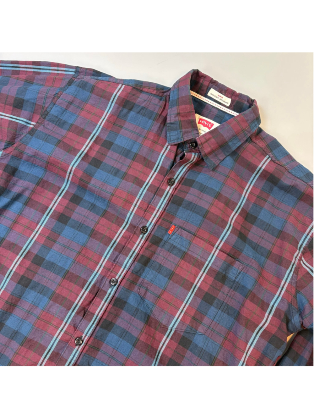 Levi's Shirt 4XL Plaid Button Up Slim Fit Burgundy Blue Classic Preppy Cotton